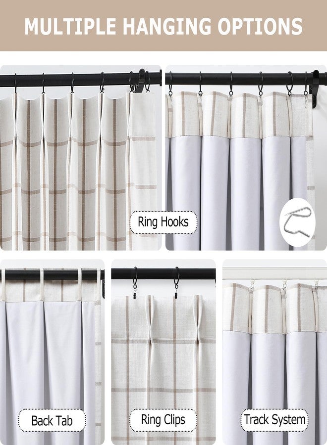 Vision Home Flax Linen Plaid Pinch Pleated Full Blackout Curtains Checkered Thermal Insulated Window Panels 90 inch for Bedroom Living Room Darkening Rustic Pinch Pleat Drapes with Hooks 40" Wx90 Lx2 - Image 3